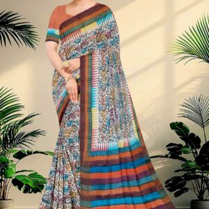 Block Printed Zari Tussar Saree