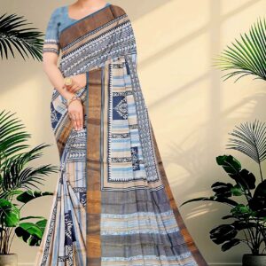 Block Printed Zari Tussar Saree
