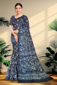 Block Printed Zari Tussar Saree