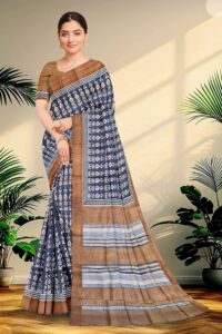 Block Printed Zari Tussar Saree