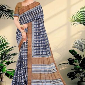 Block Printed Zari Tussar Saree