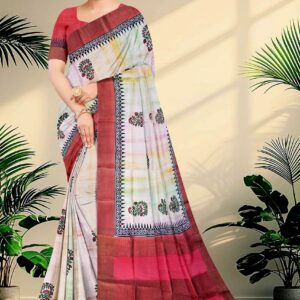 Block Printed Zari Tussar Saree