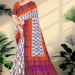 Block Printed Zari Tussar Saree