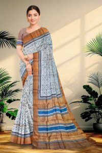 Block Printed Zari Tussar Saree