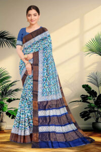 Block Printed Zari Tussar Saree