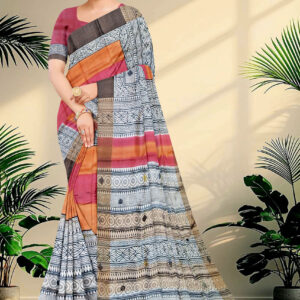 Block Printed Zari Tussar Saree