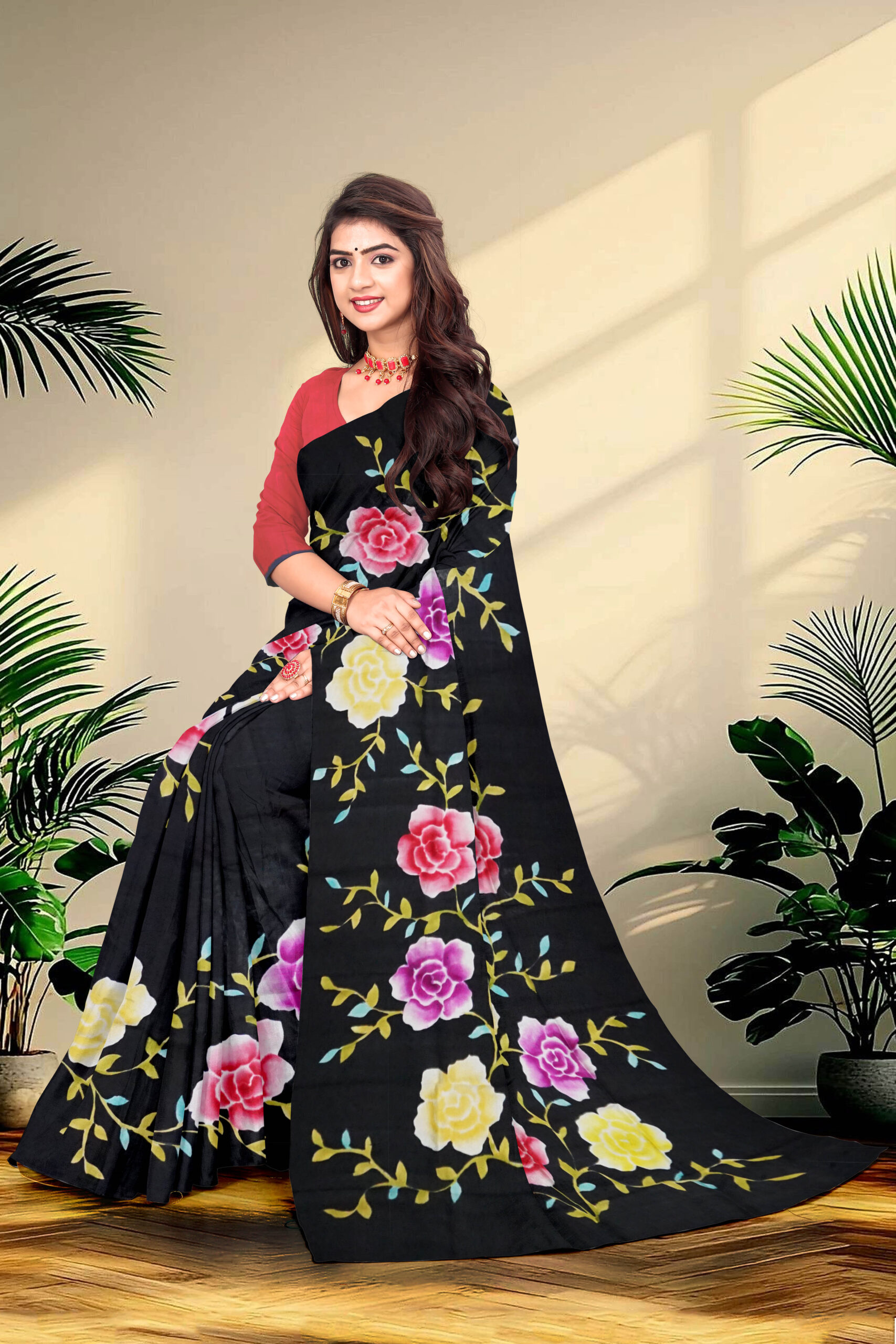 Pure Silk Sarees Hand Painted - Image 2