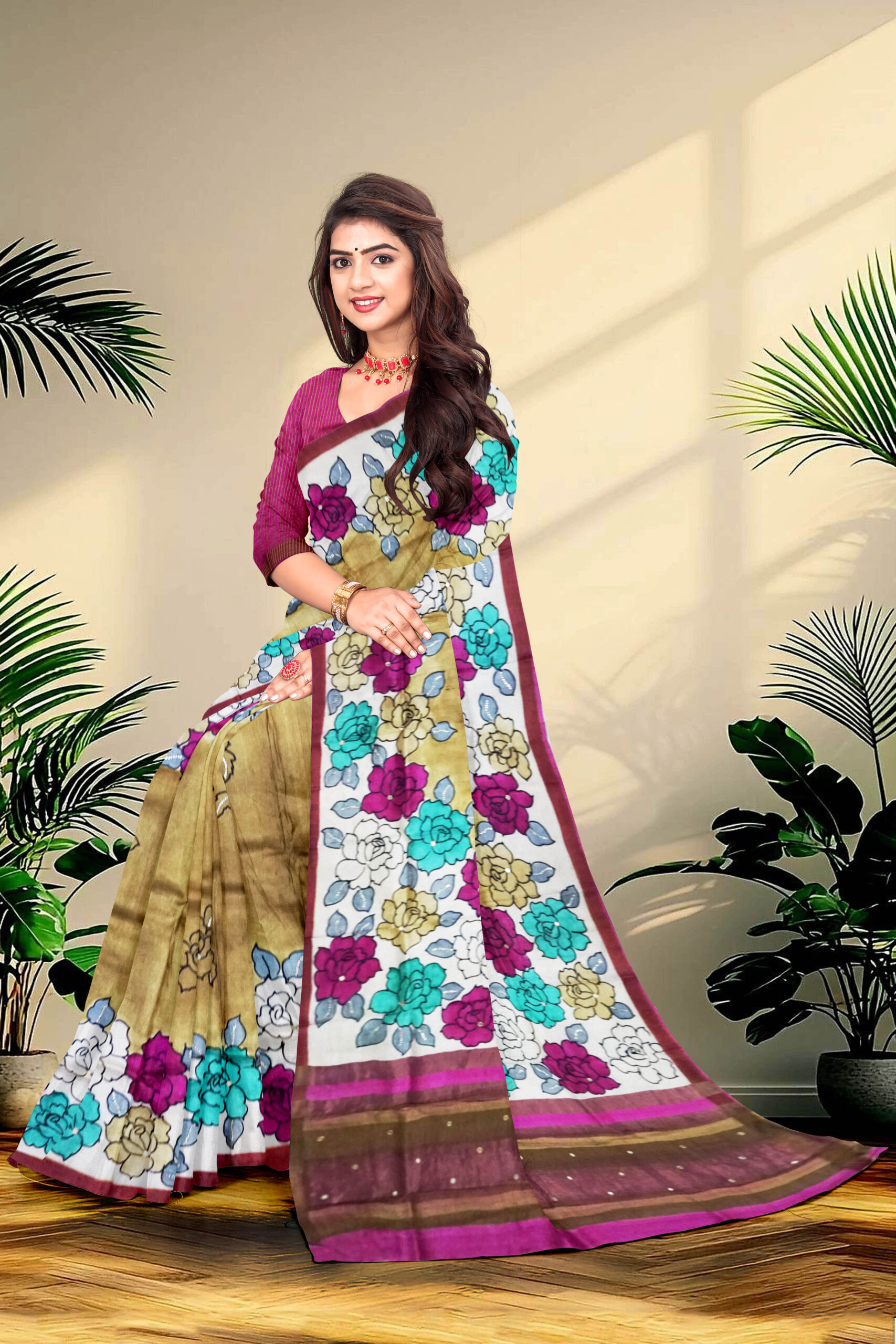 Embroidery Tussar Saree - Image 2