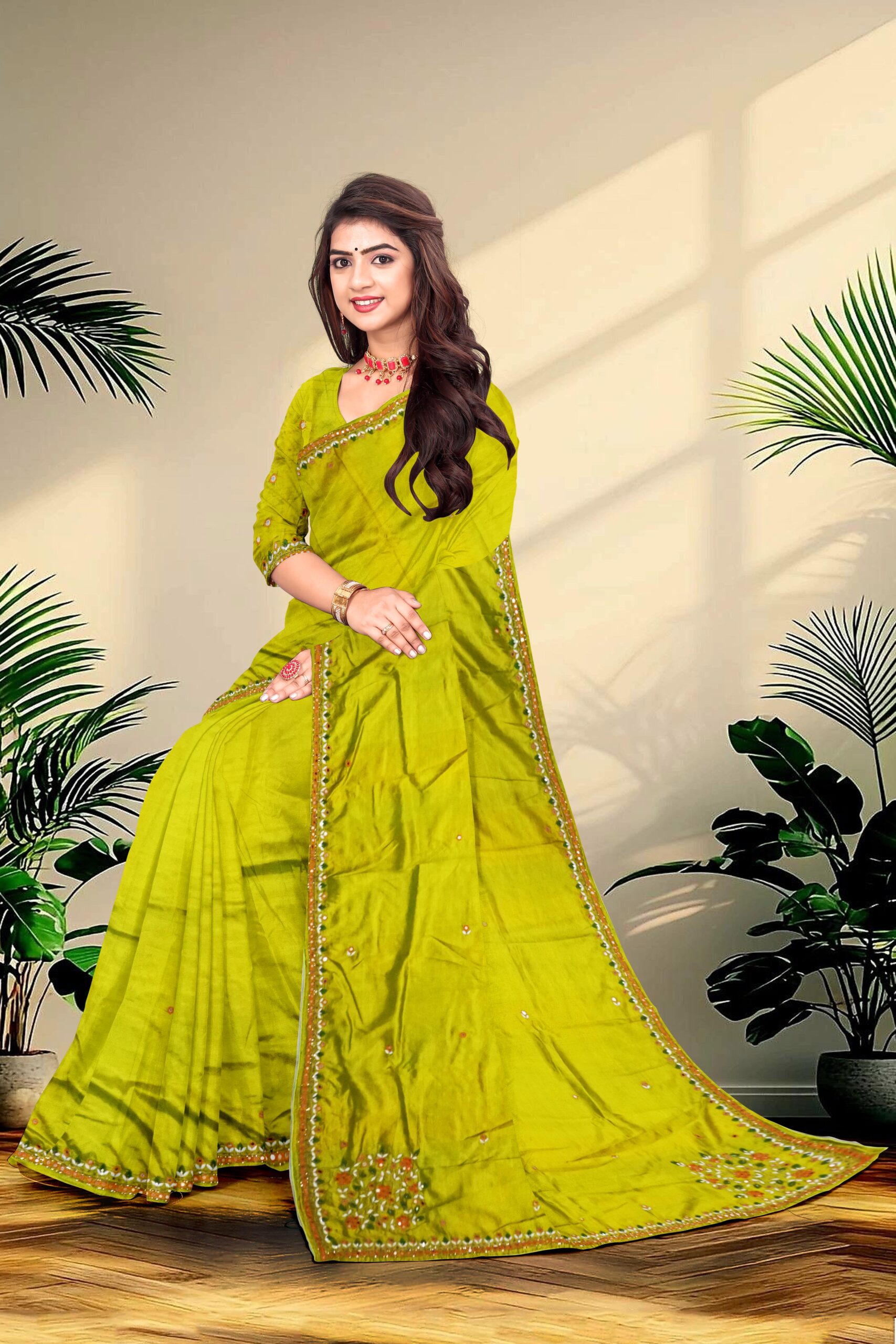 Embroidery Katan Silk Saree - Image 3